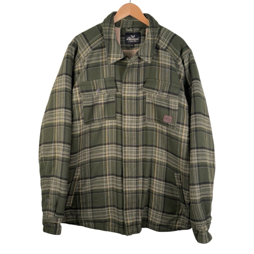 THOROGOOD Merrill Heavyweight Berber Lined Shirt Jacket Mens Sz XLT Green‎ Plaid